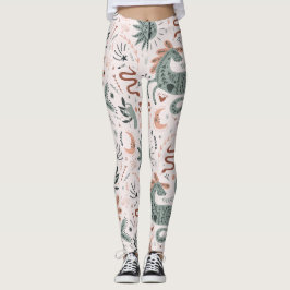 Schönes Muster in rosa und grünem Mond Leggings