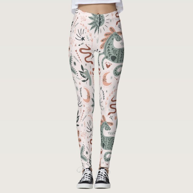 Schönes Muster in rosa und grünem Mond Leggings (Vorderseite)