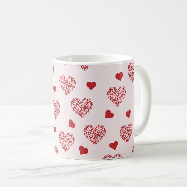 schönes Muster mit roten Herzen Kaffeetasse (VorderseiteRechts)