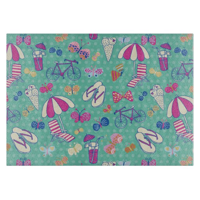 Schönes Muster mit Sommer-Elementen Schneidebrett (Vorderseite)