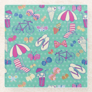 Schönes Muster mit Sommerelementen Glasuntersetzer