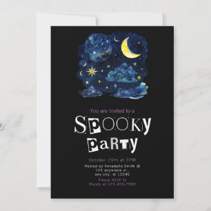 Schönes nächtliches Sky Crescent Moon Stars Hallow Einladung