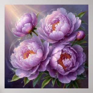 Schönes Nah-Up von rosafarbenen Peonies mit Sonnen Poster