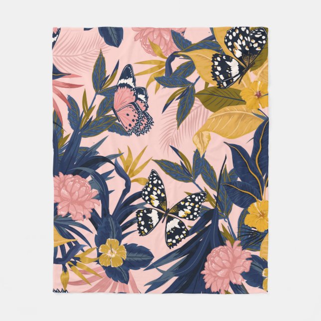 Schönes, nahtlos künstlerisches tropisches Muster Fleecedecke (Vorderseite)