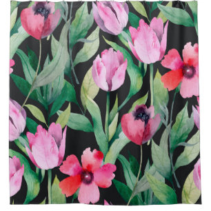 Schönes, nahtloses Blumenmuster mit Aquarell  Duschvorhang
