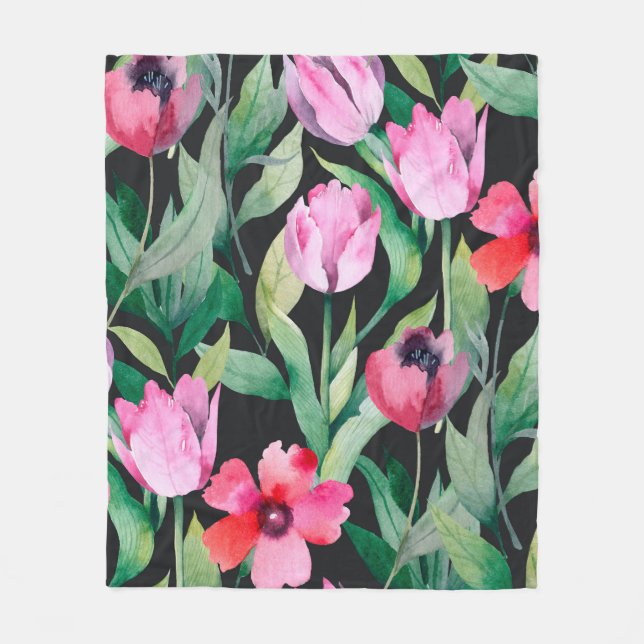 Schönes, nahtloses Blumenmuster mit Aquarell  Fleecedecke (Vorderseite)