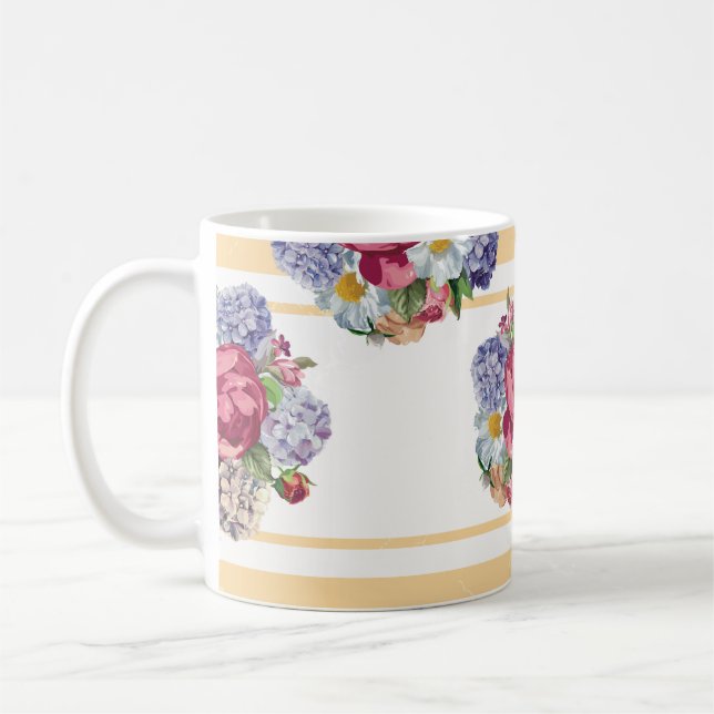 Schönes, nahtloses Blumenmuster mit Hydrangea Kaffeetasse (Links)