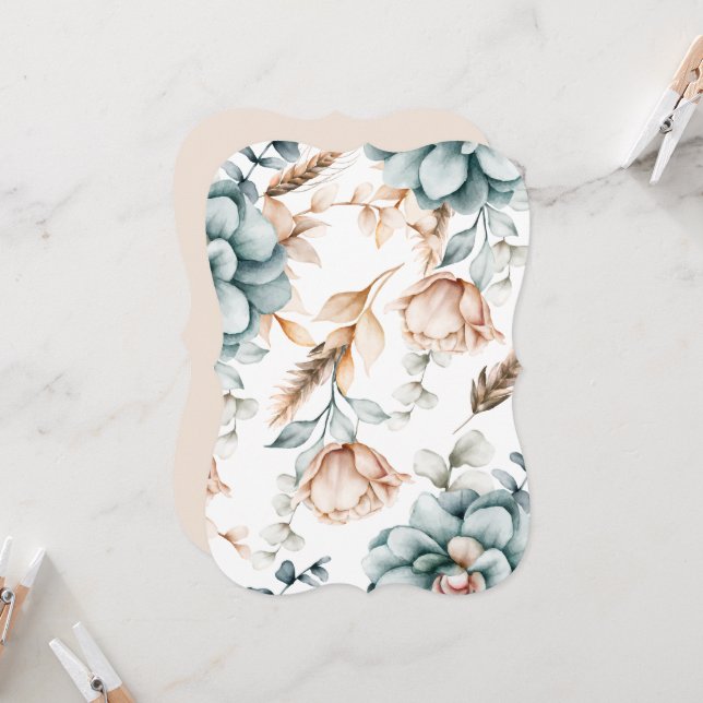 Schönes, nahtloses Blumenmuster mit Vintagem Einladung (Vorderseite/Rückseite Beispiel)