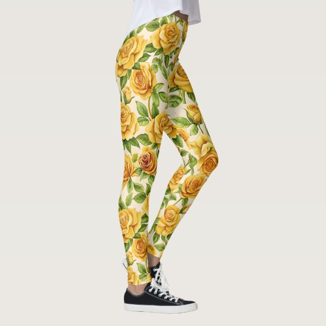 Schönes, nahtloses Muster gelber Rosen Leggings (Rechts)