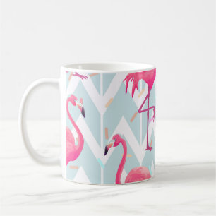 Schönes, nahtloses tropisches Muster mit rosa Flac Kaffeetasse