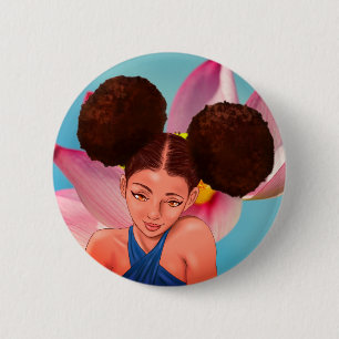 SCHÖNES NATÜRLICHES AFRO PUFF SCHWARZES MÄDCHEN BUTTON