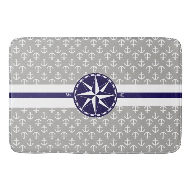 Schönes Nautic Theme Anchor Muster Badematte (Vorderseite)