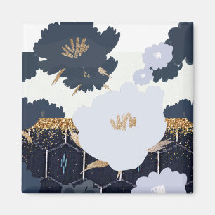 Schönes Navy Blue and Gold Floral Design Magnet