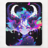 Schönes Neon Anime Demon Elf Girl mit Hörnern