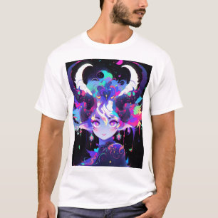 Schönes Neon Anime Demon Elf Girl mit Hörnern T-Shirt