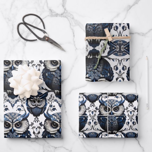 Schönes Niedliches Minimalistisches Owl Geschenkpapier Set (Vorderseite)