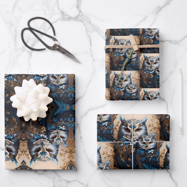 Schönes Niedliches Minimalistisches Owl Geschenkpapier Set (Vorderseite)