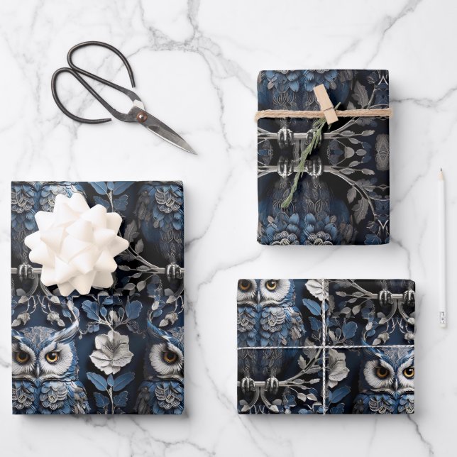 Schönes Niedliches Minimalistisches Owl Geschenkpapier Set (Vorderseite)