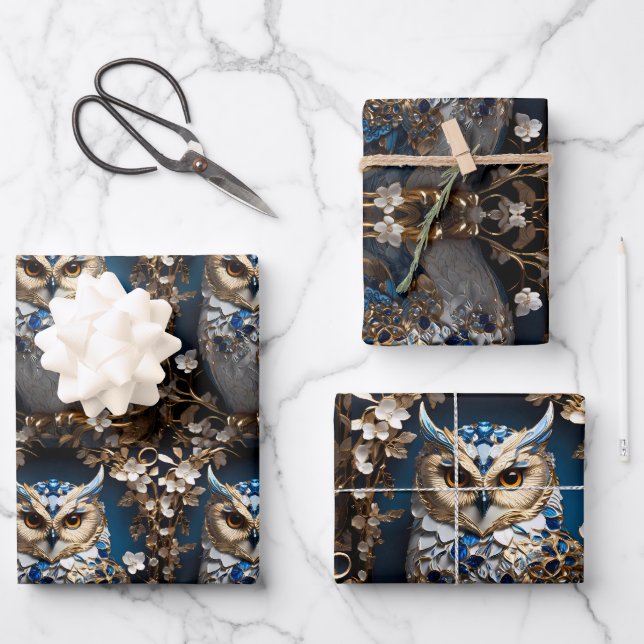 Schönes Niedliches Minimalistisches Owl Geschenkpapier Set (Vorderseite)