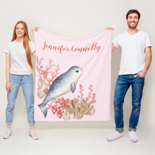 Schönes niedliches Ozeanbaby Narwhal & Seashells Fleecedecke