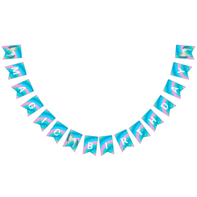 Schönes Niedliches White Unicorn Happy Birthday Wimpelkette (Alle)