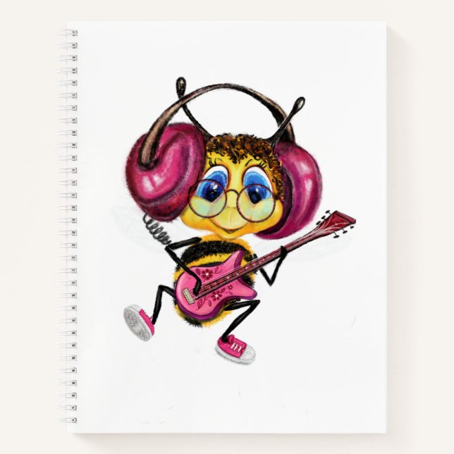 Schönes Notebook mit Gitarrenspielerin Bee Notizbuch (Vorderseite)