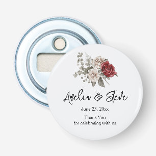 Schönes Off-White & Rote Rosen Blumenstrauß Flaschenöffner