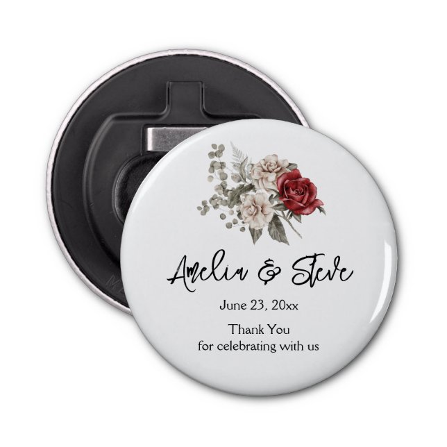 Schönes Off-White & Rote Rosen Blumenstrauß Flaschenöffner (Vorderseite)