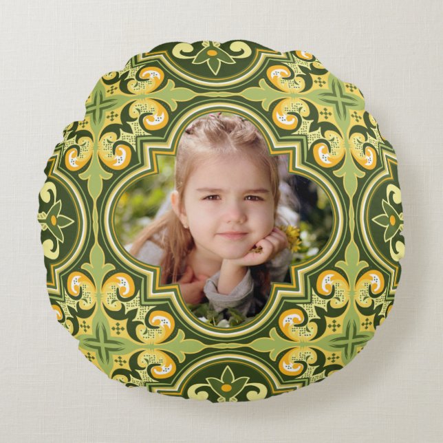 Schönes Oliven- und Gelbzulejos, Foto Rundes Kissen (Vorderseite)