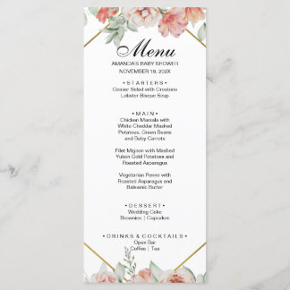 Schönes Orange Florals Menü Menükarte