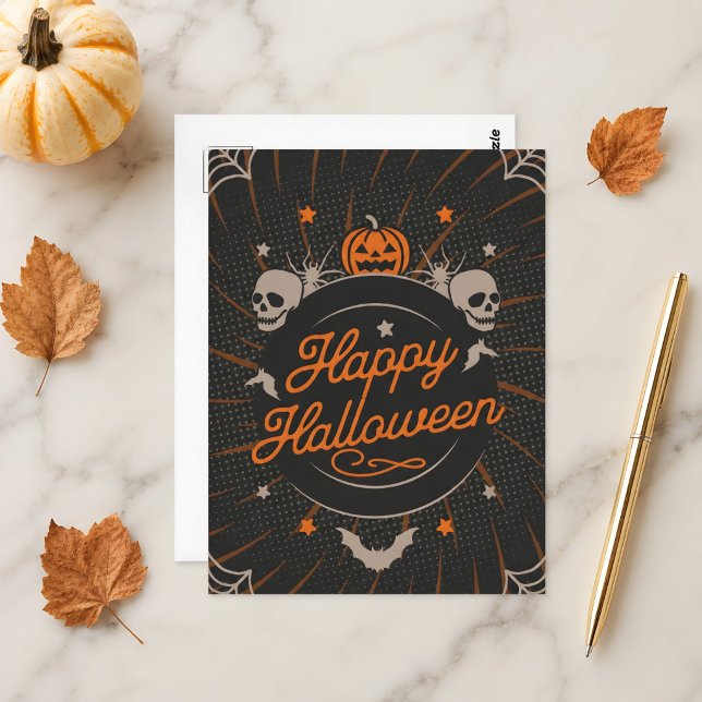 Schönes Orange Happy Halloween Postkarte (Halloween postcard  🎃👻)