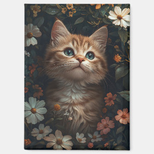 Schönes Orange Kitten mit Wildblumen Magnet