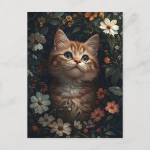 Schönes Orange Kitten mit Wildblumen Postkarte