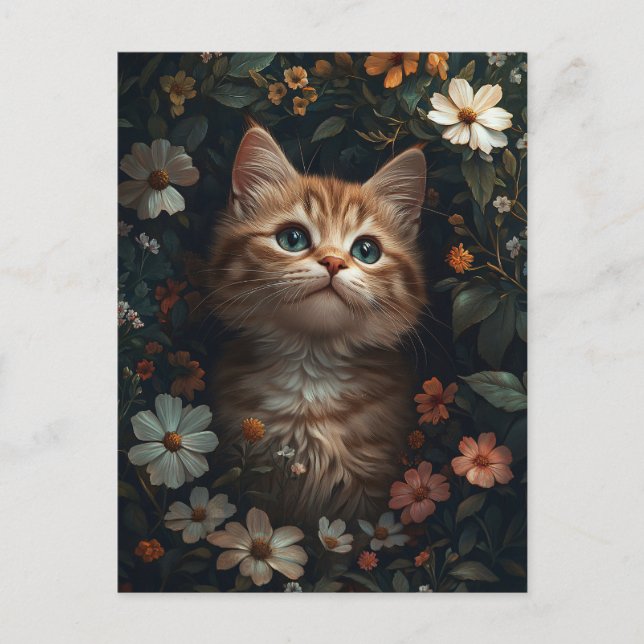 Schönes Orange Kitten mit Wildblumen Postkarte (Vorderseite)