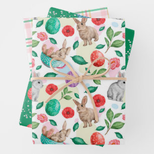 Schönes Osterhasen & Blume Geschenkpapier Set