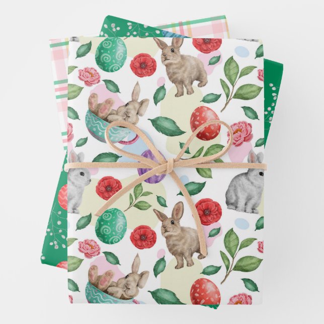 Schönes Osterhasen & Blume Geschenkpapier Set (Beispiel)
