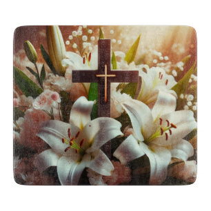 Schönes Osterlilienkreuz Schneidebrett