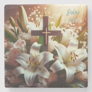 Schönes Osterlilienkreuz Steinuntersetzer