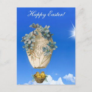 Schönes Ostern - Himmel, fliegende Küken und Blume Feiertagspostkarte