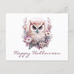 Schönes Owl Blumenhahn Halloween Feiertagspostkarte