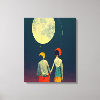 Schönes Paar mit Moon Canvas Print Leinwanddruck