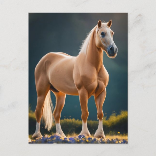 Schönes Palomino Quarter Reiten mit Blume Postkarte (Vorderseite)