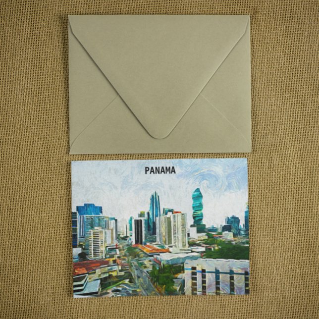 Schönes Panama City Oil Paint Cityscape Postkarte (Panama city oil paint illustration)