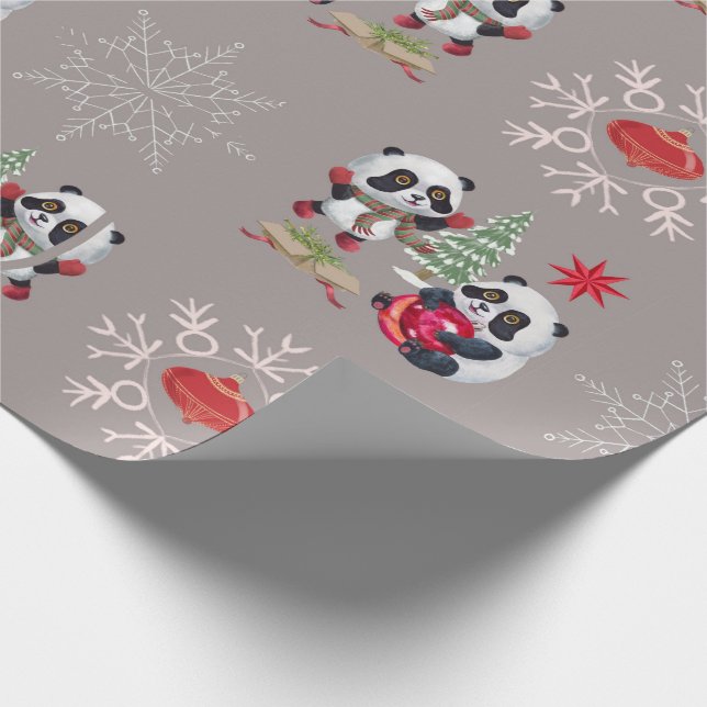 Schönes Panda Weihnachtswrapping Paper Geschenkpapier (Ecke)