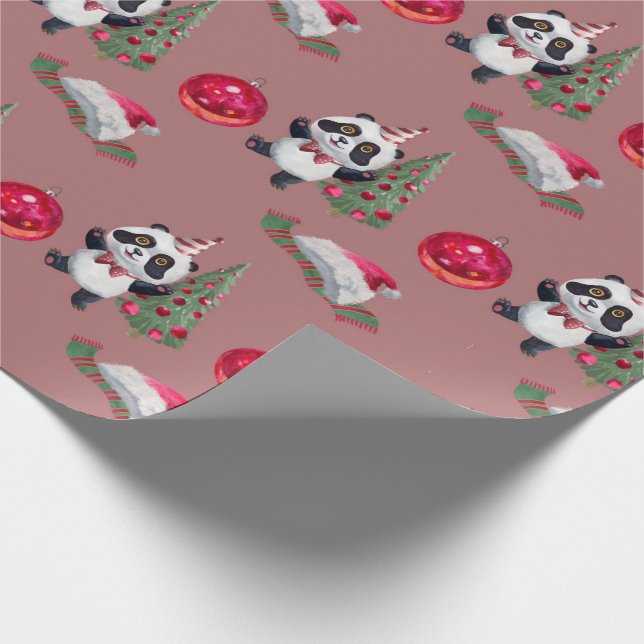 Schönes Panda Weihnachtswrapping Paper Geschenkpapier (Ecke)