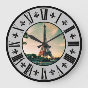 Schönes Paris ~ Eiffelturm bei Twilight ~ * ~ Große Wanduhr