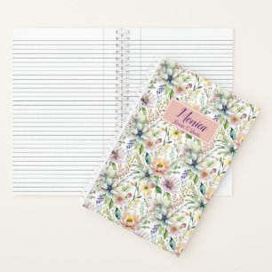 Schönes pastellfarbenes Blumenmuster personalisier Notizbuch