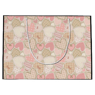 Schönes Patchwork Quilt Muster Pink Hearts Bows Große Geschenktüte