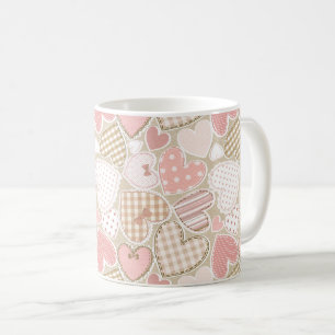 Schönes Patchwork Quilt Muster Pink Hearts Bows Kaffeetasse