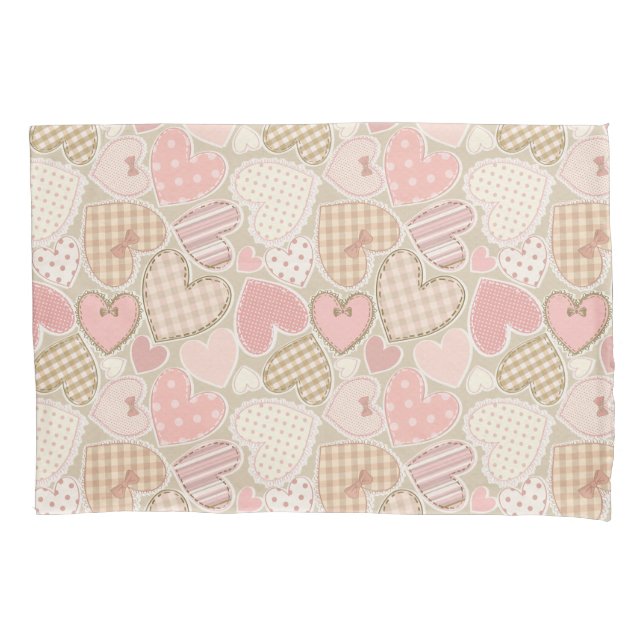 Schönes Patchwork Quilt Muster Pink Hearts Bows Kissenbezug (Vorderseite)